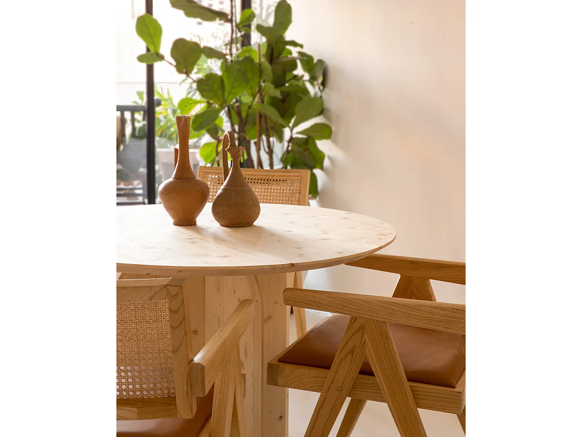 Mesa de comedor de madera de abeto maciza redonda Decowood en tono natural de Ø110x75cm - TOKYO - DECOWOOD