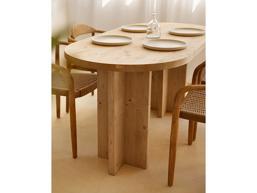 Table à manger ovale en bois de sapin marron 180x75cm - TOKYO - DECOWOOD