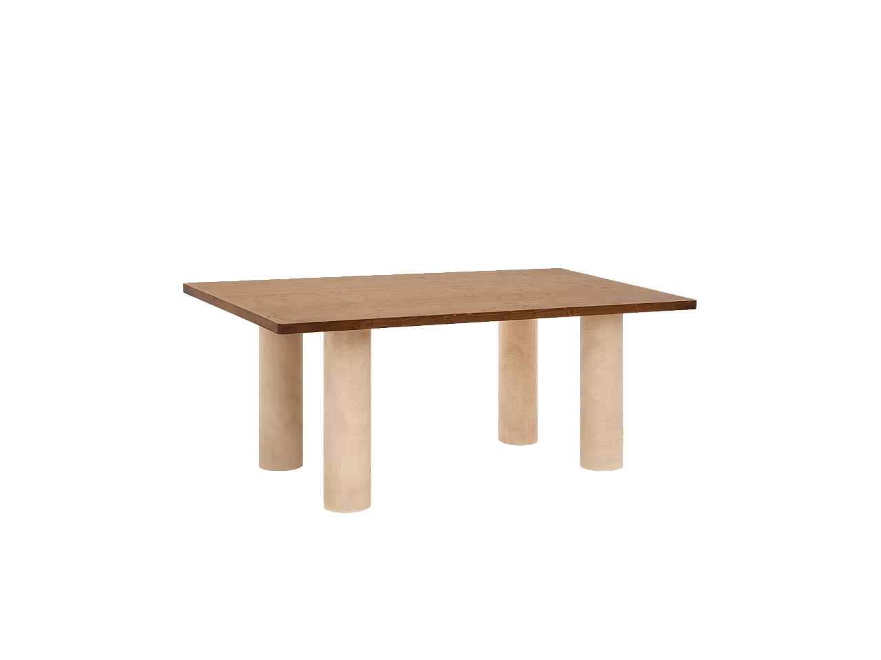 Mesa de comedor rectangular de madera maciza en tono roble oscuro y patas de microcemento en tono tierra DECOWOOD de 160x75cm - LUCÍA - DECOWOOD