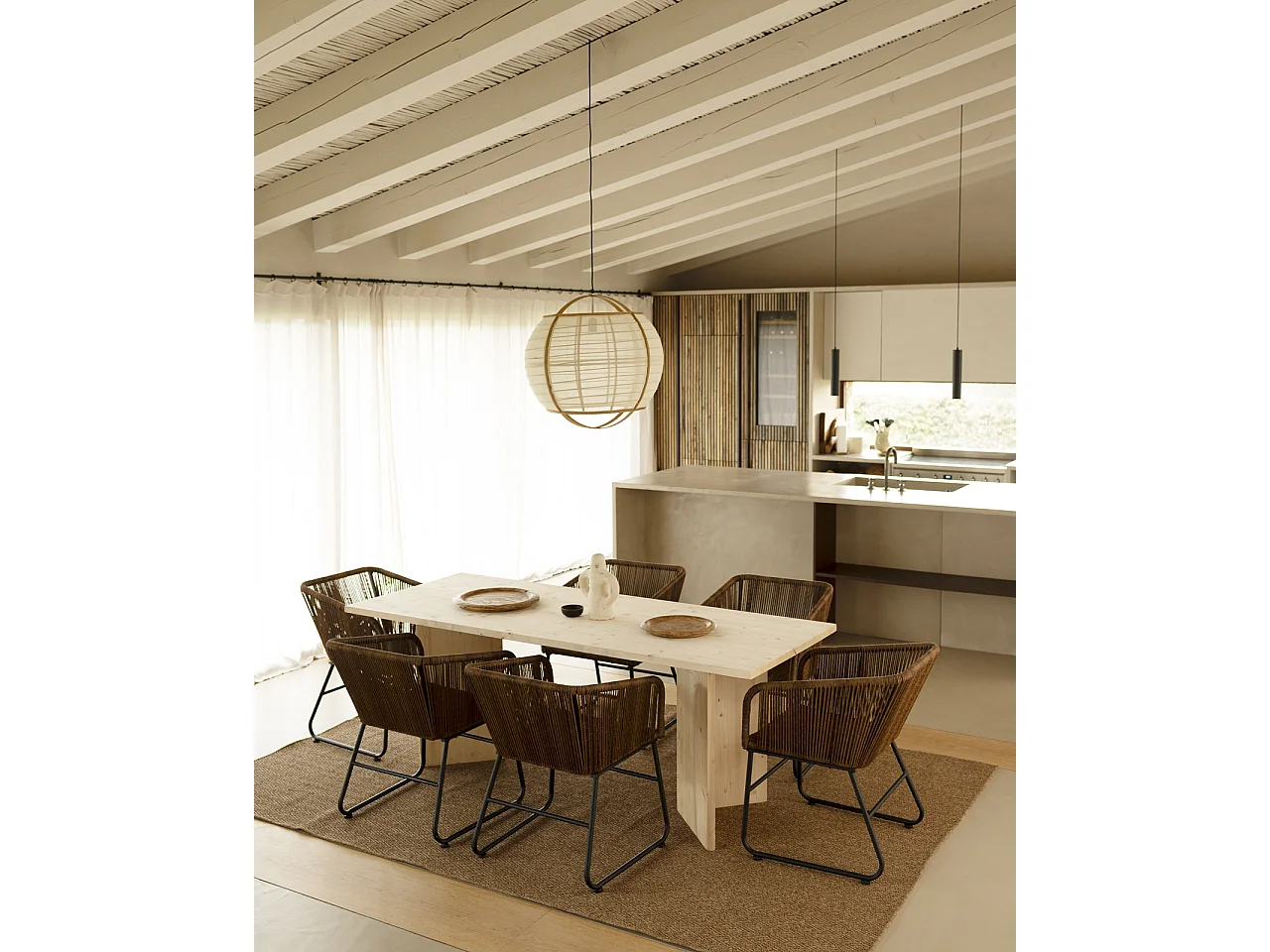 Table de salle à manger en bois de sapin naturel 180x75cm - KYOTO - DECOWOOD