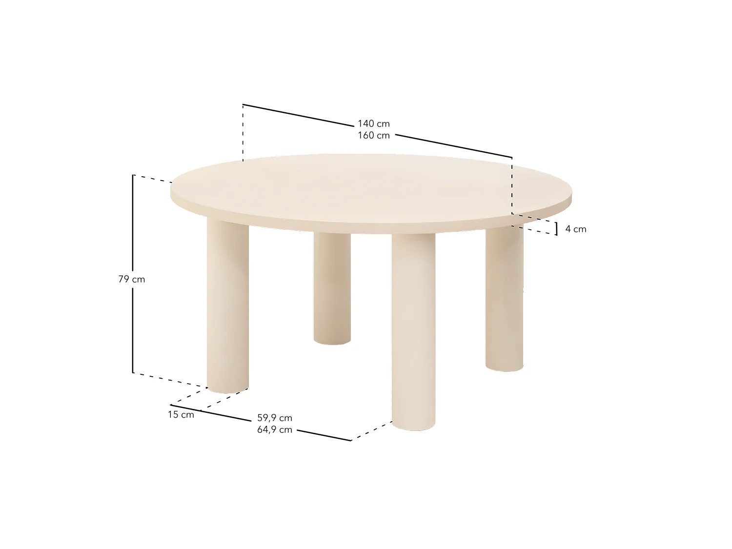 Mesa de comedor redonda de microcemento en tono blanco roto DECOWOOD de Ø160x75cm - LUCÍA - DECOWOOD