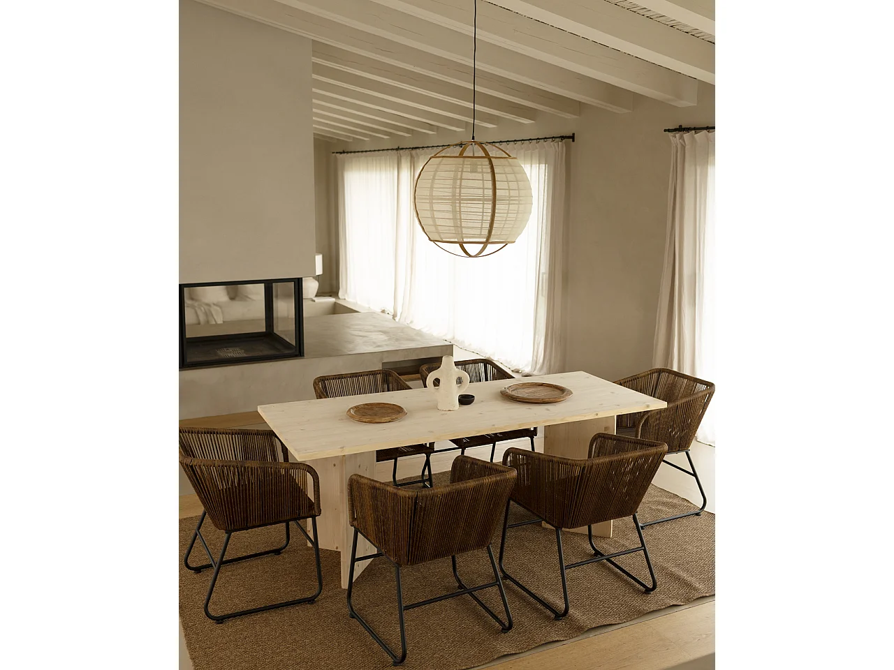 Table de salle à manger en bois de sapin naturel 160x75cm - KYOTO - DECOWOOD