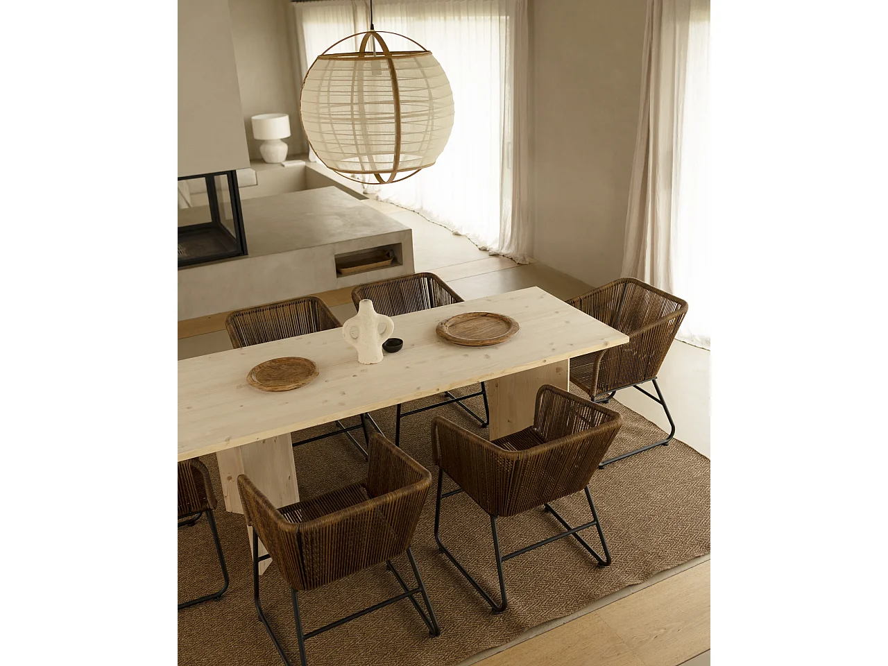 Table de salle à manger en bois de sapin naturel 160x75cm - KYOTO - DECOWOOD