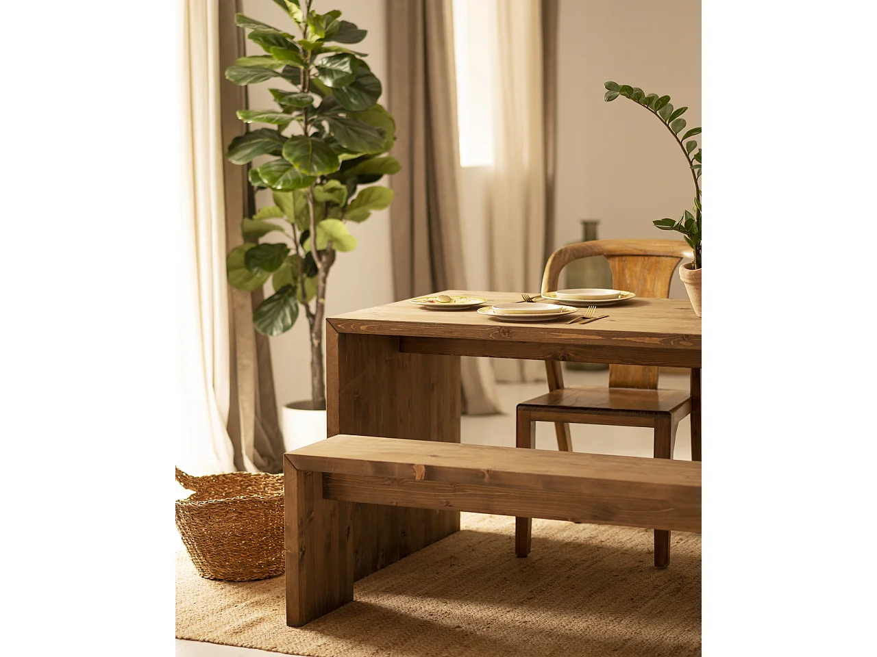 Tavolo da pranzo rettangolare in legno massello in tono marrone 200x75cm - TELVA - DECOWOOD