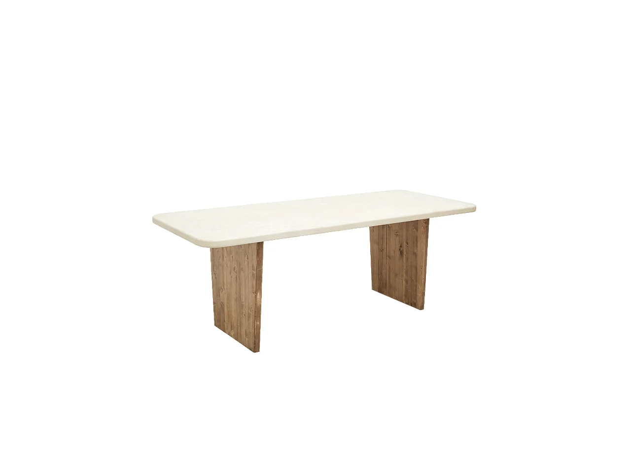 Mesa de comedor de madera de abeto maciza en microcemento rectangular Decowood de 200x75cm en tono blanco roto y patas tono roble oscuro - BIMBA - DECOWOOD