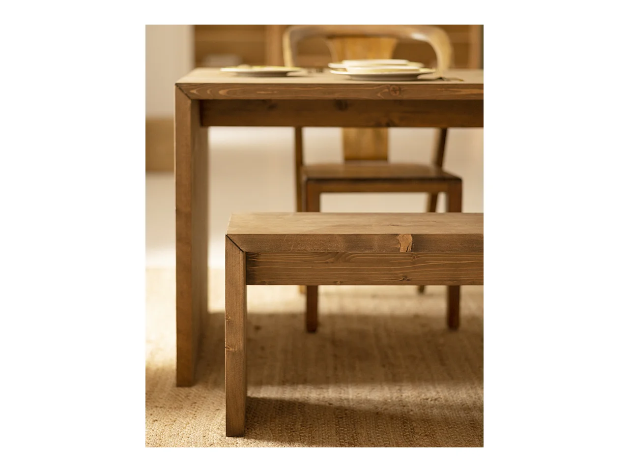 Set tavolo da pranzo 120cm e 4 sgabelli in legno masello in tono rovere scuro - TELVA - DECOWOOD