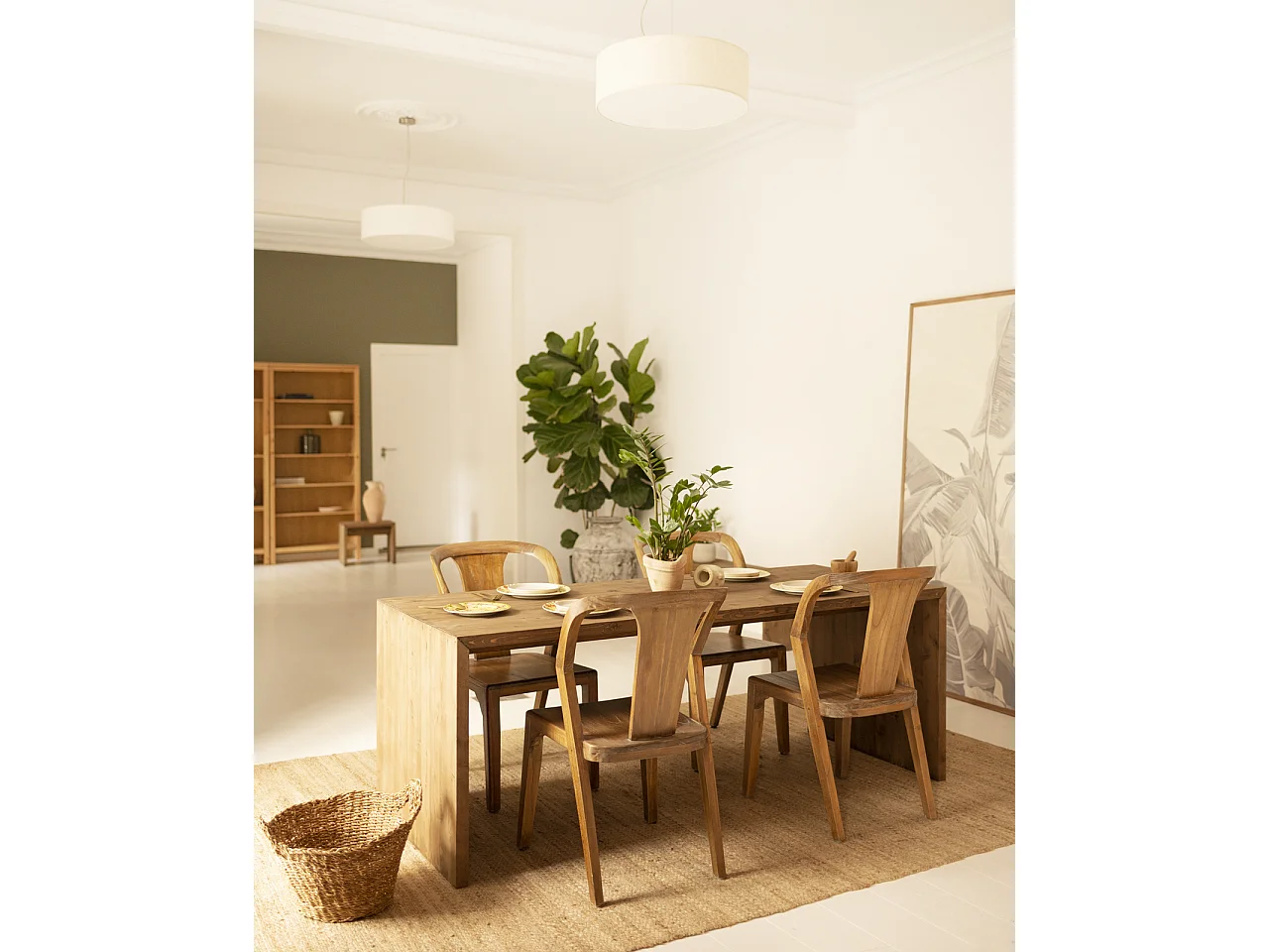 Pack mesa de comedor de 120x75cm y 4 taburetes de 50x45cm rectangulares de madera de abeto maciza Decowood en tono roble oscuro - TELVA - DECOWOOD