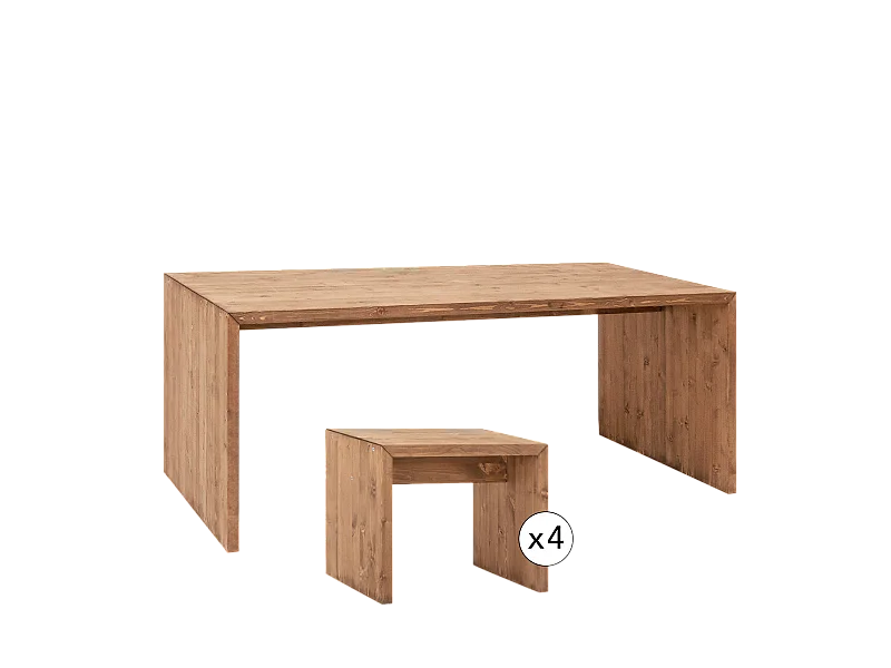 Set tavolo da pranzo 120cm e 4 sgabelli in legno masello in tono rovere scuro - TELVA - DECOWOOD