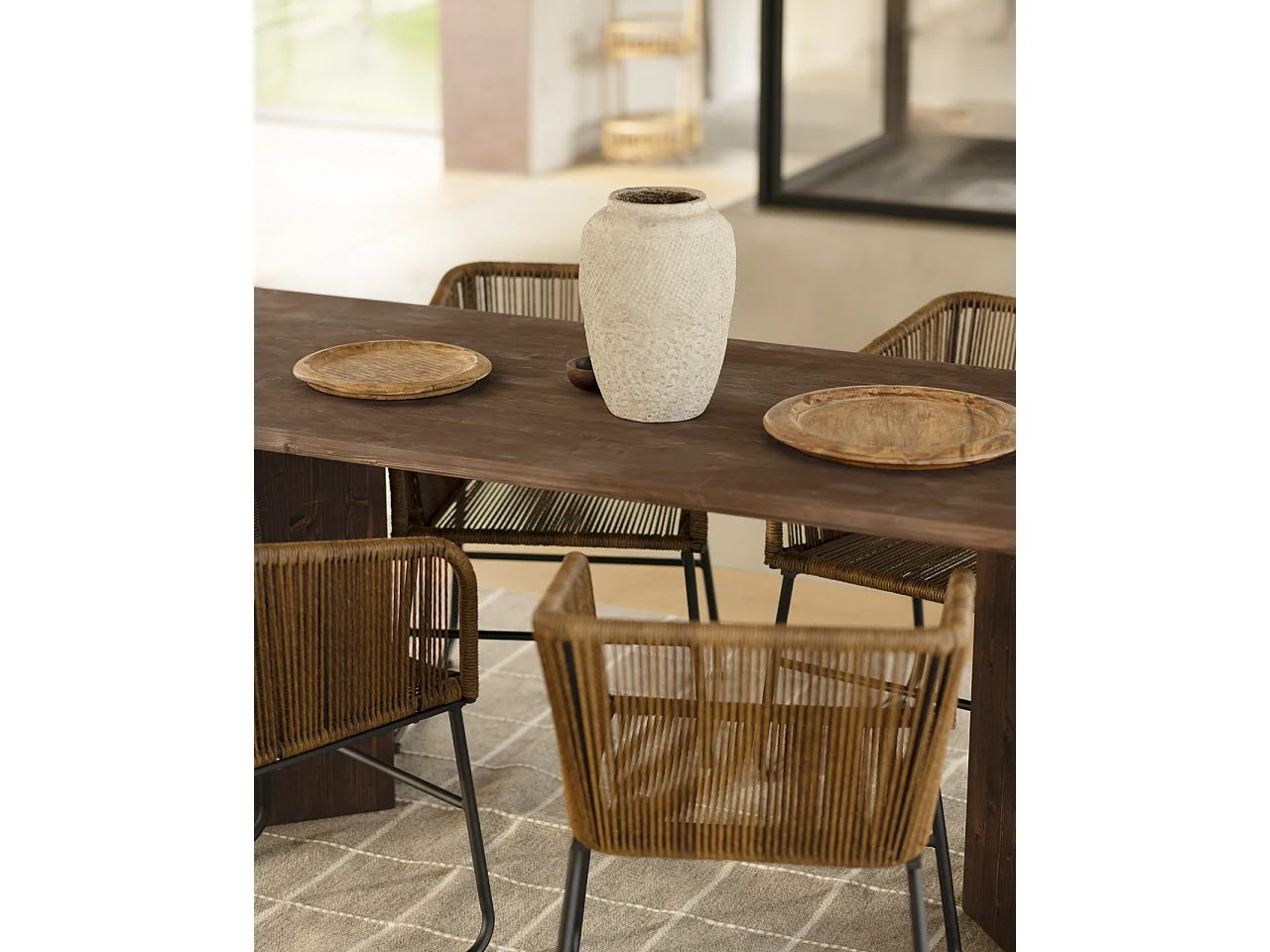 Tavolo da pranzo rettangolare in legno masello in tono noce 180x75cm - KYOTO - DECOWOOD