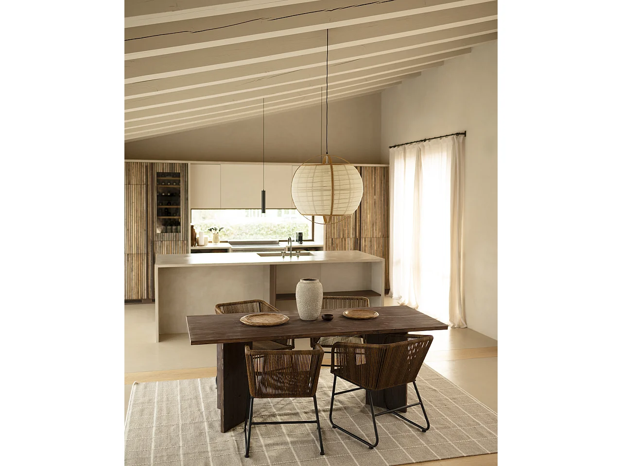 Tavolo da pranzo rettangolare in legno masello in tono noce 180x75cm - KYOTO - DECOWOOD