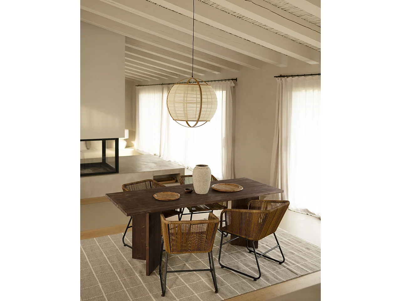 Table de salle à manger en bois de sapin marron 180x75cm - KYOTO - DECOWOOD