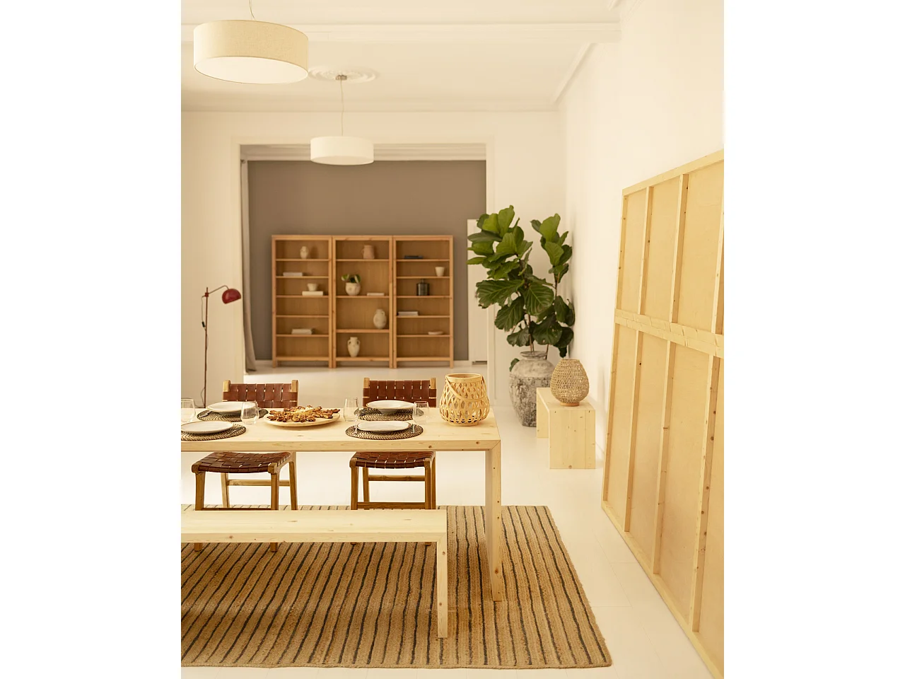 Mesa de comedor rectangular de madera de abeto maciza Decowood en tono natural de 120x75cm - TELVA - DECOWOOD