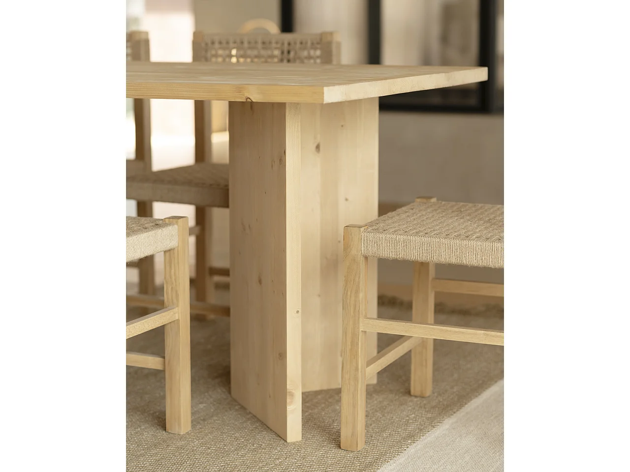 Tavolo da pranzo rettangolare in legno masello in tono rovere medio 180x75cm - KYOTO - DECOWOOD