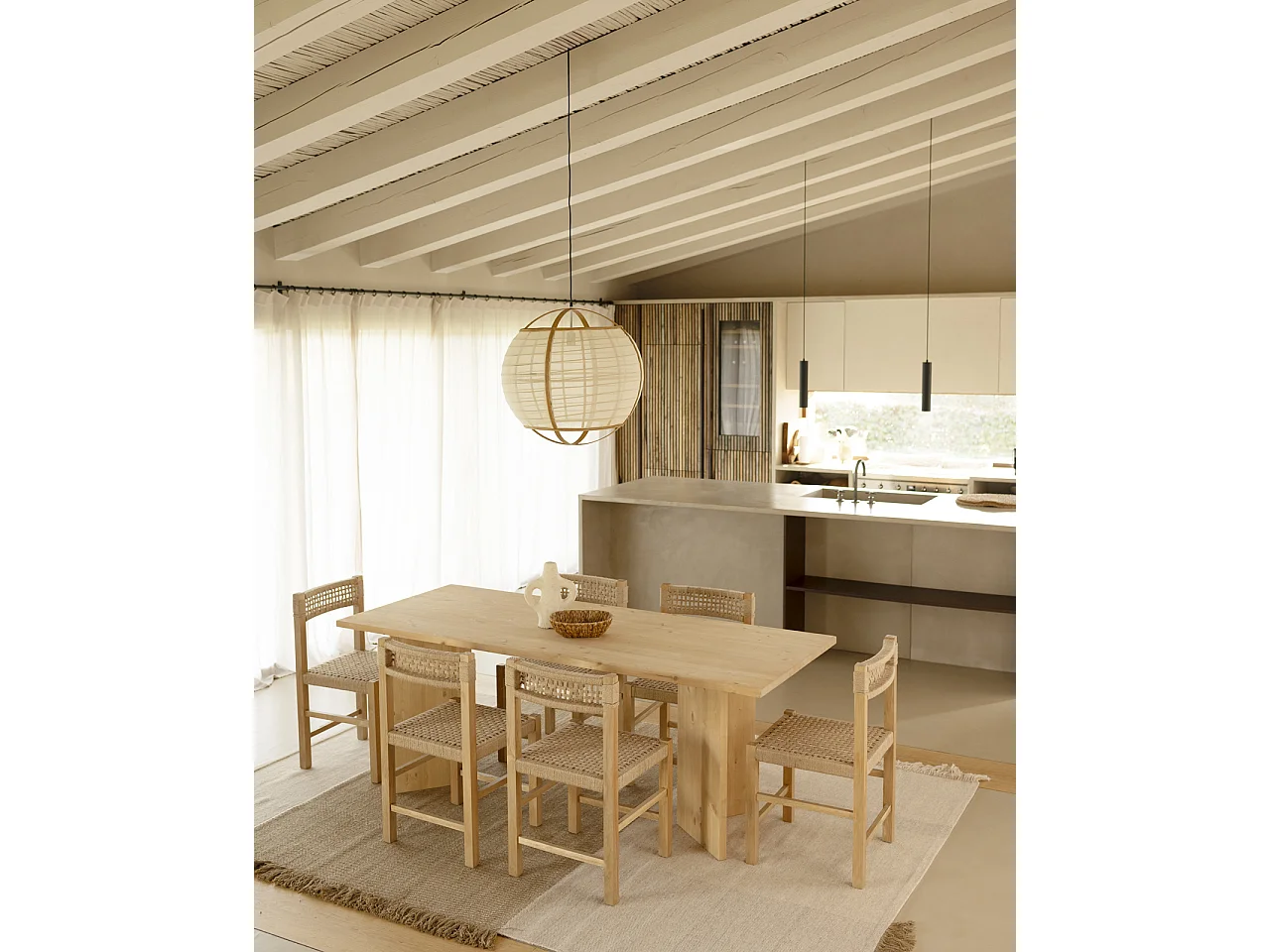 Table de salle à manger en bois de sapin marron 180x75cm - KYOTO - DECOWOOD