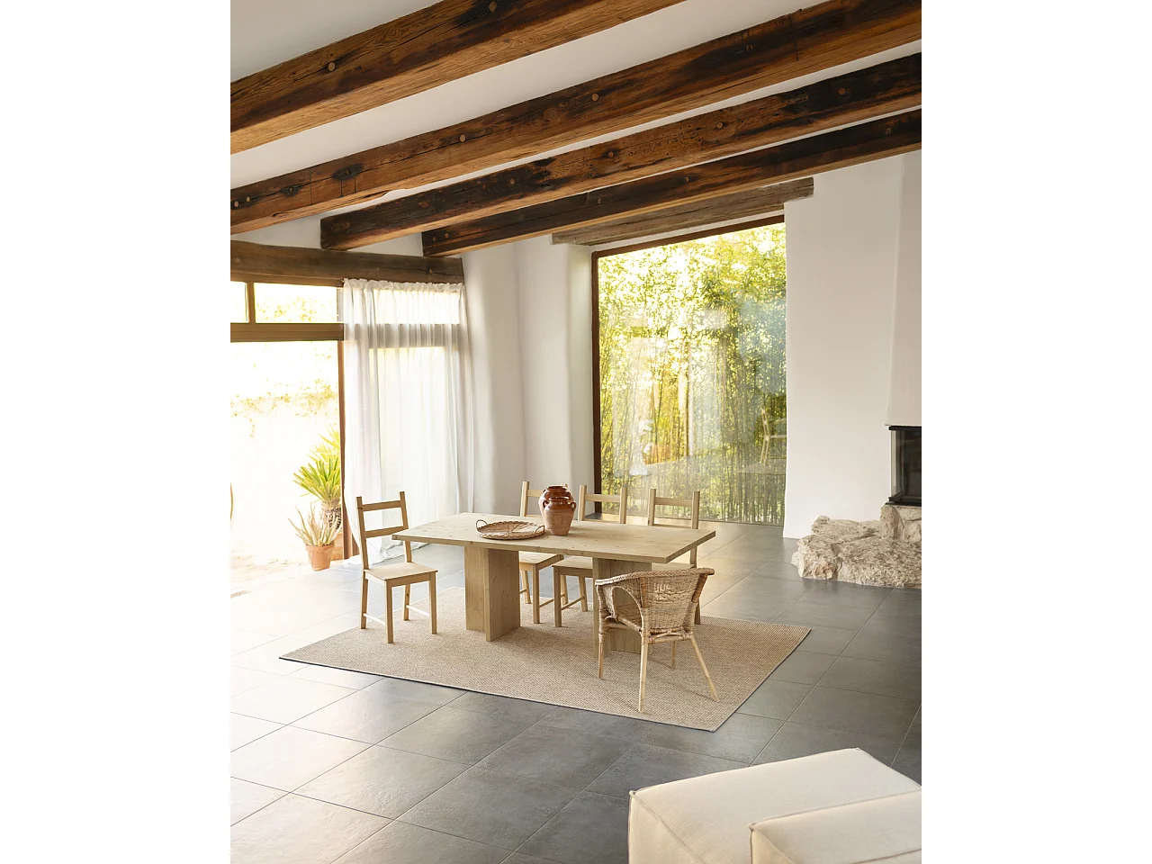 Tavolo da pranzo in legno massiccio colore marrone chiaro 160x75cm - TENA - DECOWOOD