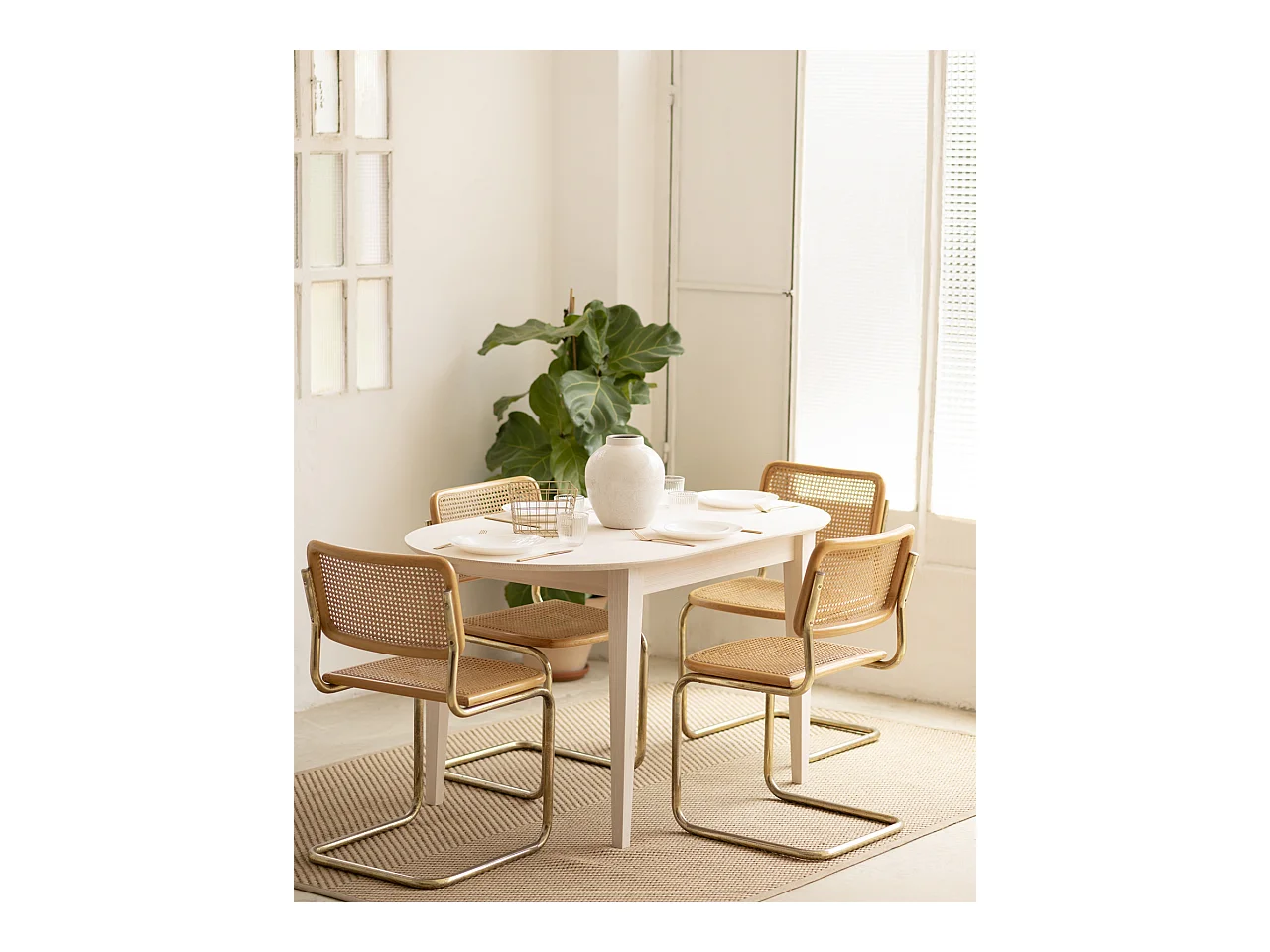 Table à manger en bois de sapin blanc 120x80cm - FRIDA - DECOWOOD