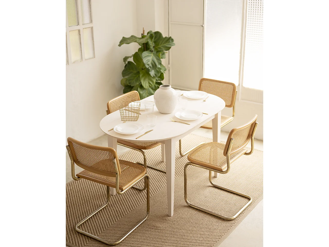 Table à manger en bois de sapin blanc 120x80cm - FRIDA - DECOWOOD