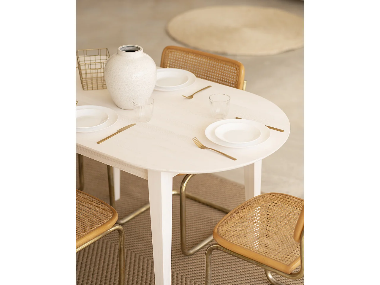 Table à manger en bois de sapin blanc 120x80cm - FRIDA - DECOWOOD