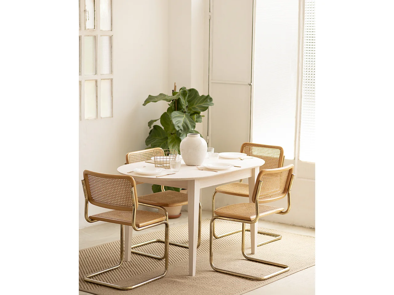 Table à manger en bois de sapin blanc 120x80cm - FRIDA - DECOWOOD