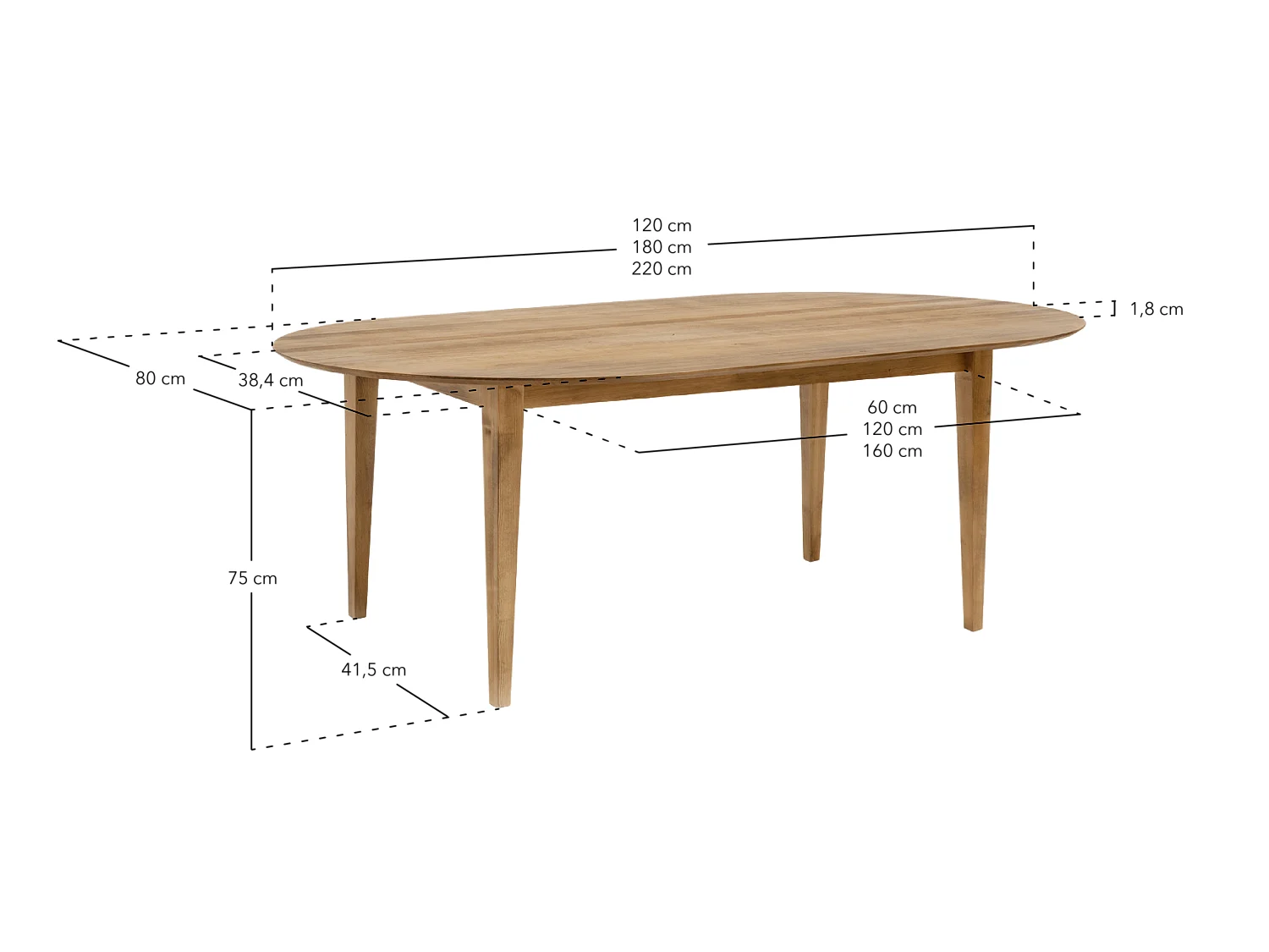 Table à manger en bois de sapin blanc 120x80cm - FRIDA - DECOWOOD