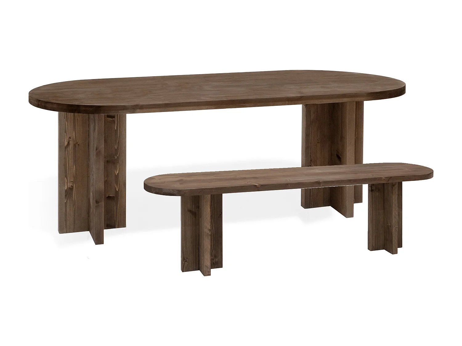 Pack de mesa de comedor de 160x78cm y banco de 120x45cm de madera maciza de abeto Decowood en tono nogal - TOKYO - DECOWOOD