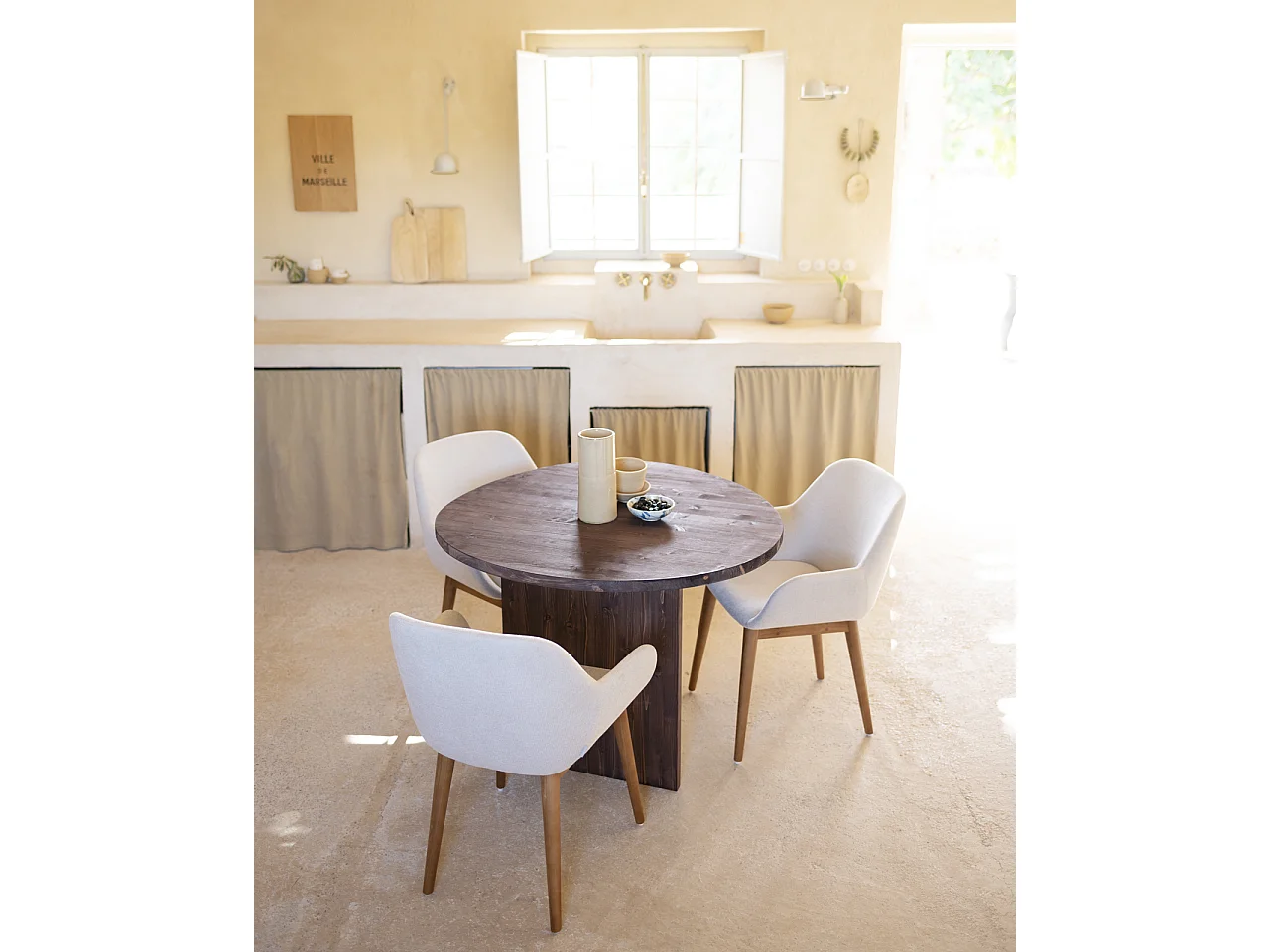 Mesa de comedor de forma orgánica de madera de abeto maciza Decowood en tono nogal de 100x75cm - MUR - DECOWOOD