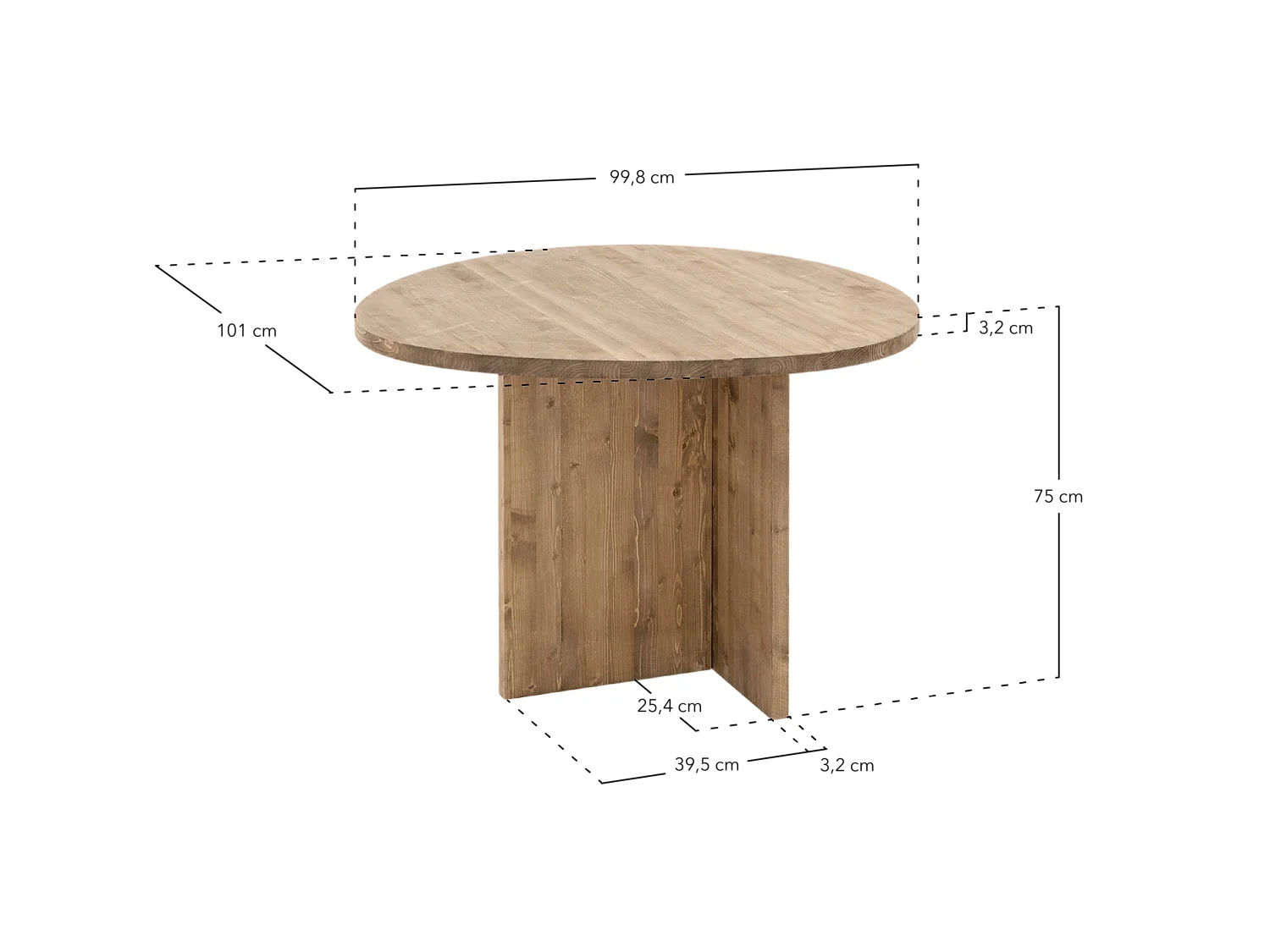 Mesa de comedor de forma orgánica de madera de abeto maciza Decowood en tono nogal de 100x75cm - MUR - DECOWOOD