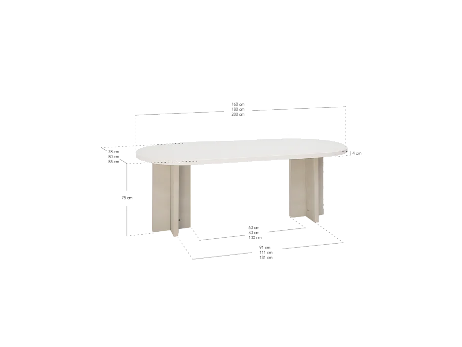 Table de salle à manger ovale en microciment blanc cassé 160x75cm - TOKYO - DECOWOOD