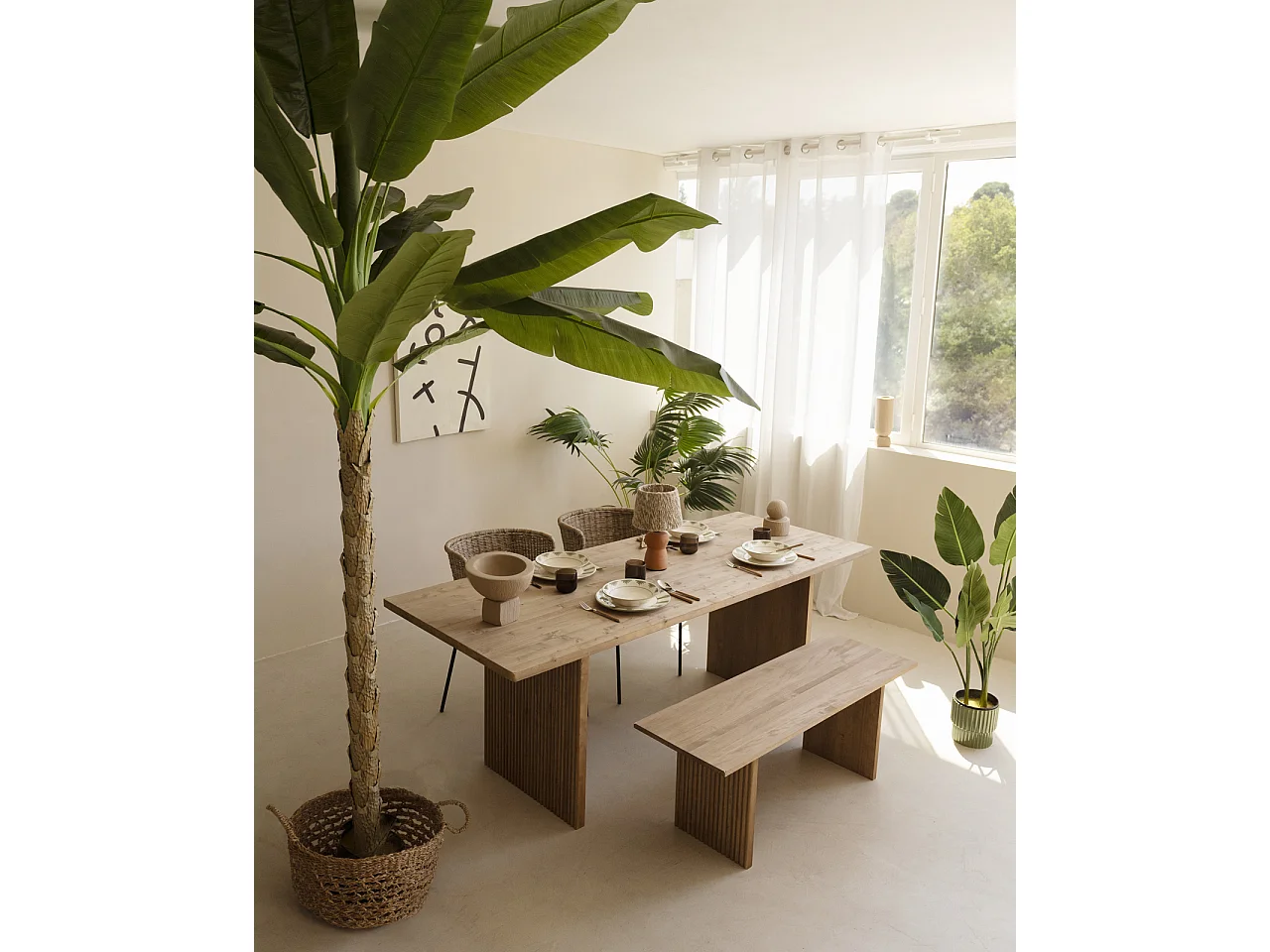 Table de salle à manger en bois vieilli 180x75cm - BALI - DECOWOOD