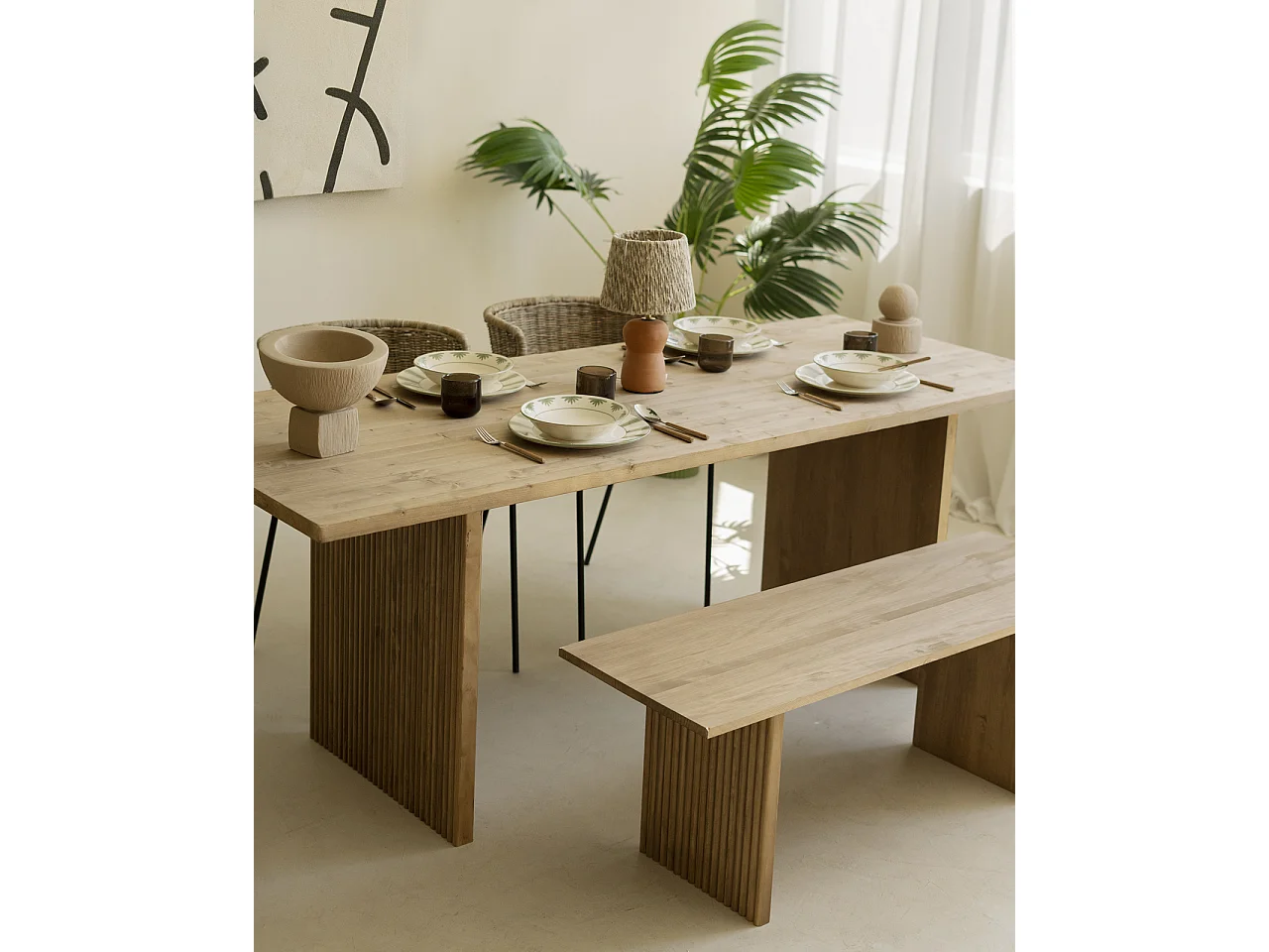 Table de salle à manger en bois vieilli 180x75cm - BALI - DECOWOOD