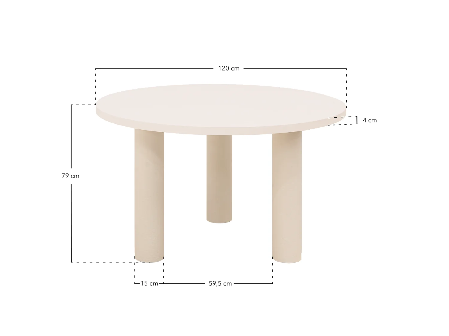 Mesa de comedor redonda de madera maciza tono roble oscuro y patas de microcemento en tono tierra DECOWOOD de Ø120x75cm - LUCÍA - DECOWOOD
