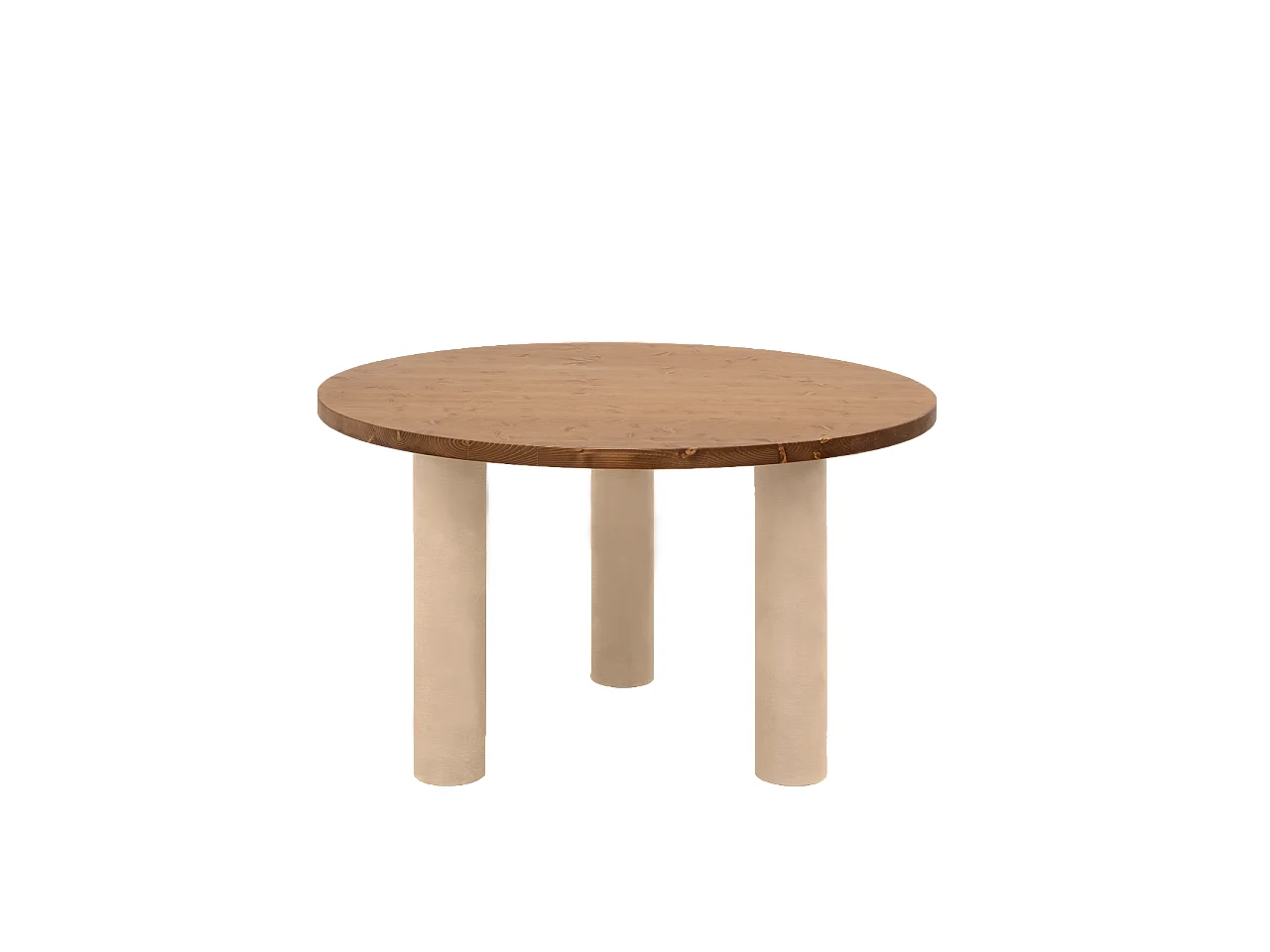 Tavolo da pranzo rotondo in legno marrone e microcemento terra 120cm