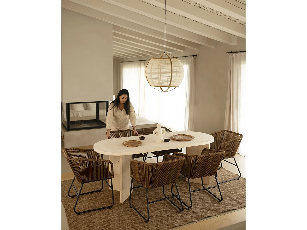 Tavolo da pranzo ovale in legno masello in tono naturale 180x75cm - OSAKA - DECOWOOD