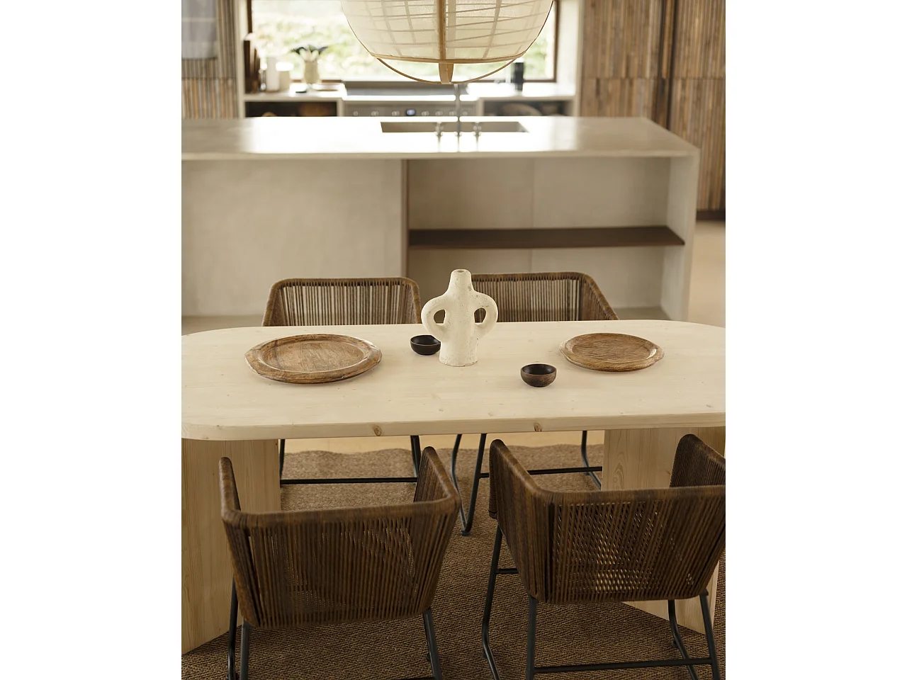 Tavolo da pranzo ovale in legno masello in tono naturale 180x75cm - OSAKA - DECOWOOD