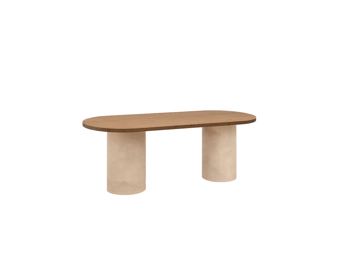 Mesa de comedor ovalada de madera maciza tono roble oscuro y patas de microcemento en tono tierra DECOWOOD de 180x75cm - LUCÍA - DECOWOOD