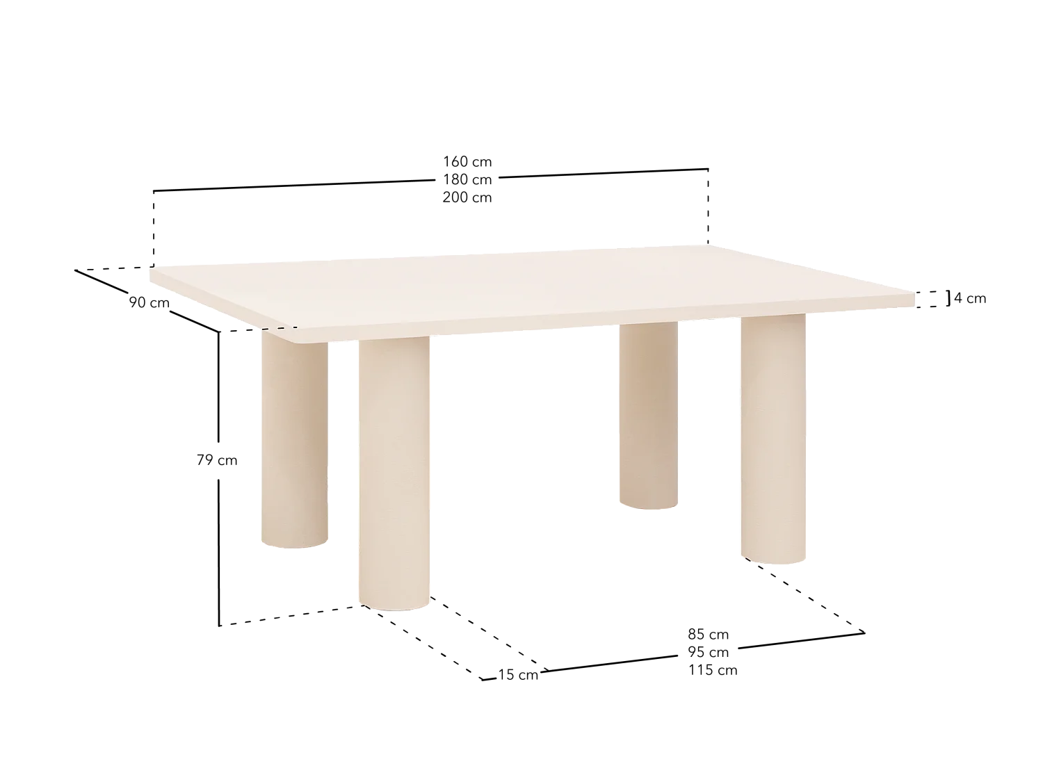 Mesa de comedor rectangular de microcemento en tono blanco roto DECOWOOD de 180x75cm - LUCÍA - DECOWOOD