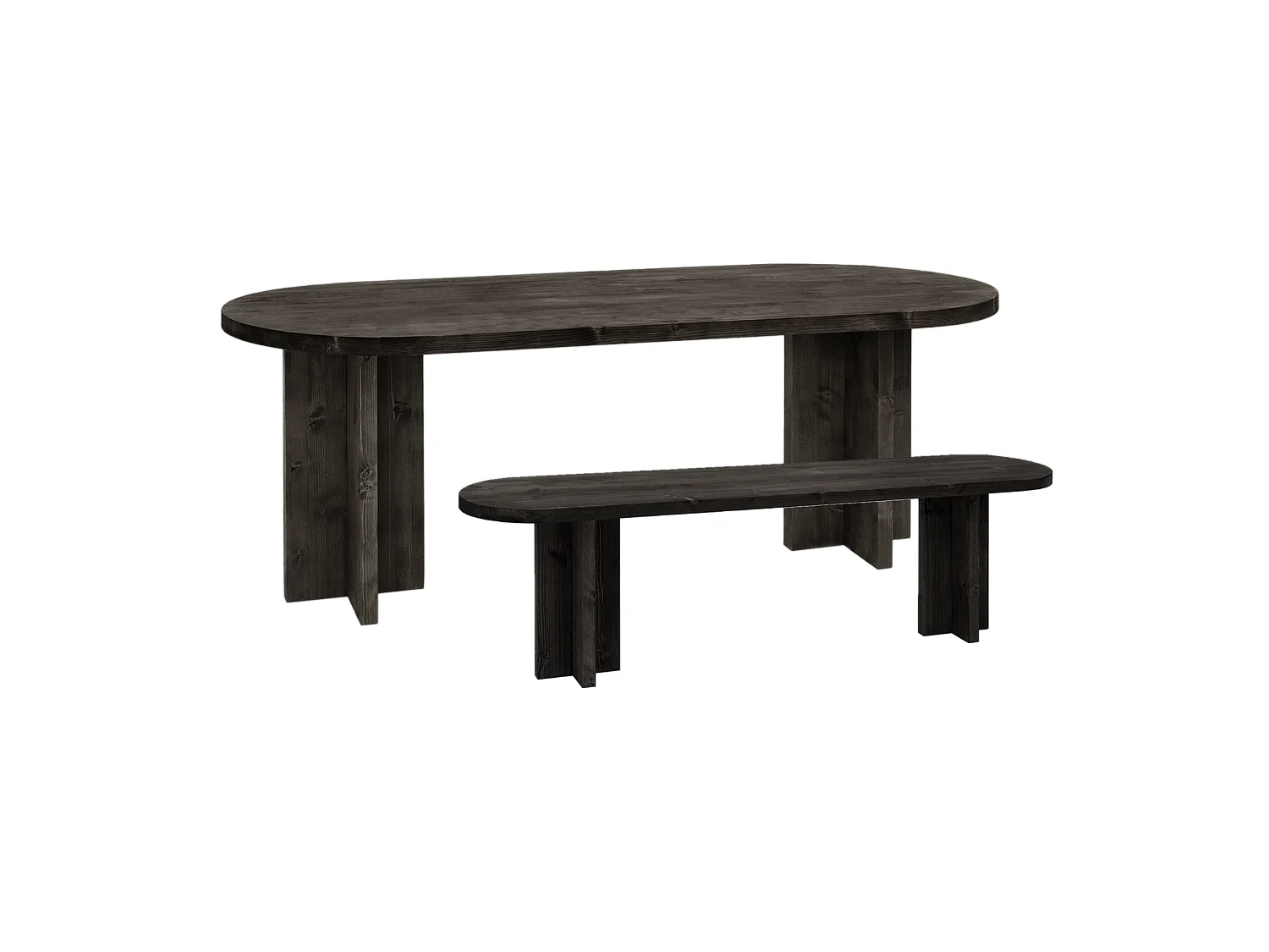 Ensemble table à manger ovale et banc en bois de sapin noir 200x75cm - TOKYO - DECOWOOD