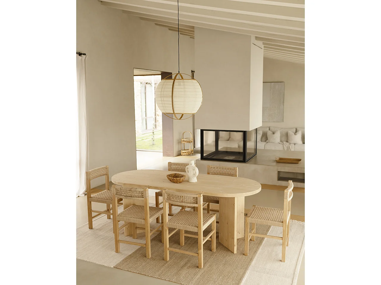 Mesa de comedor de madera maciza de abeto ovalada Decowood en tono roble medio de 180x75cm en tono roble medio - OSAKA - DECOWOOD