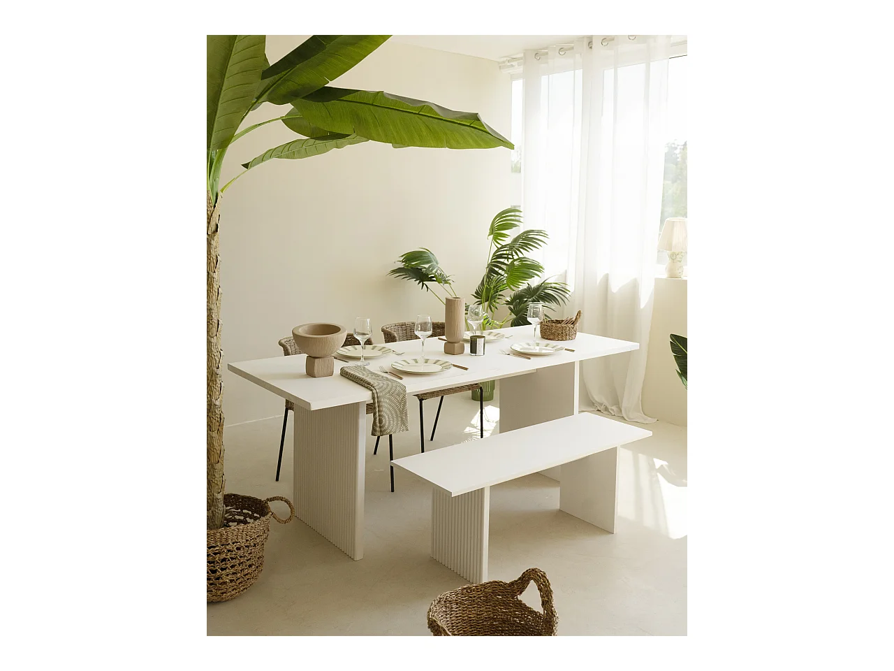 Table de salle à manger en bois blanc 140x75cm - BALI - DECOWOOD