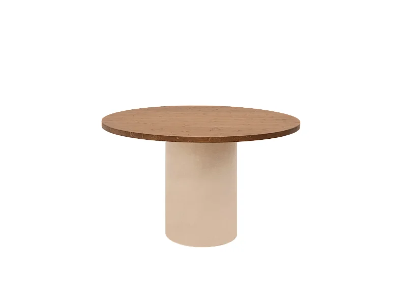 Tavolo da pranzo rotondo in legno marrone e microcemento terra 100cm