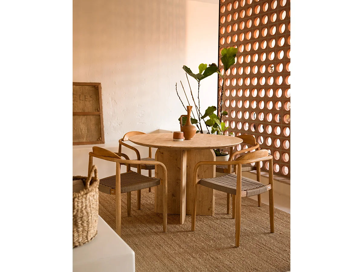 Tavolo da pranzo rotondo in legno massello in tono marrone chiaro Ø110x75cm - TOKYO - DECOWOOD