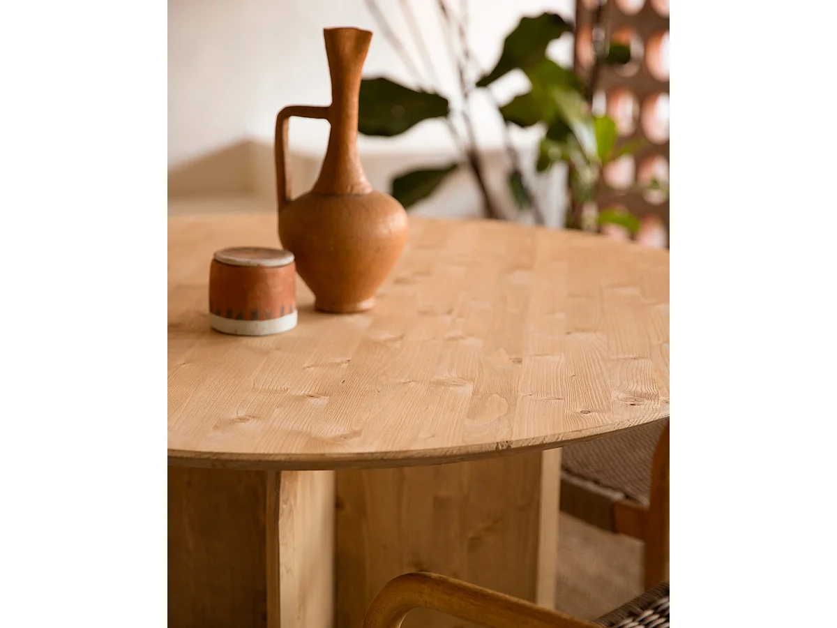 Tavolo da pranzo rotondo in legno massello in tono marrone chiaro Ø110x75cm - TOKYO - DECOWOOD