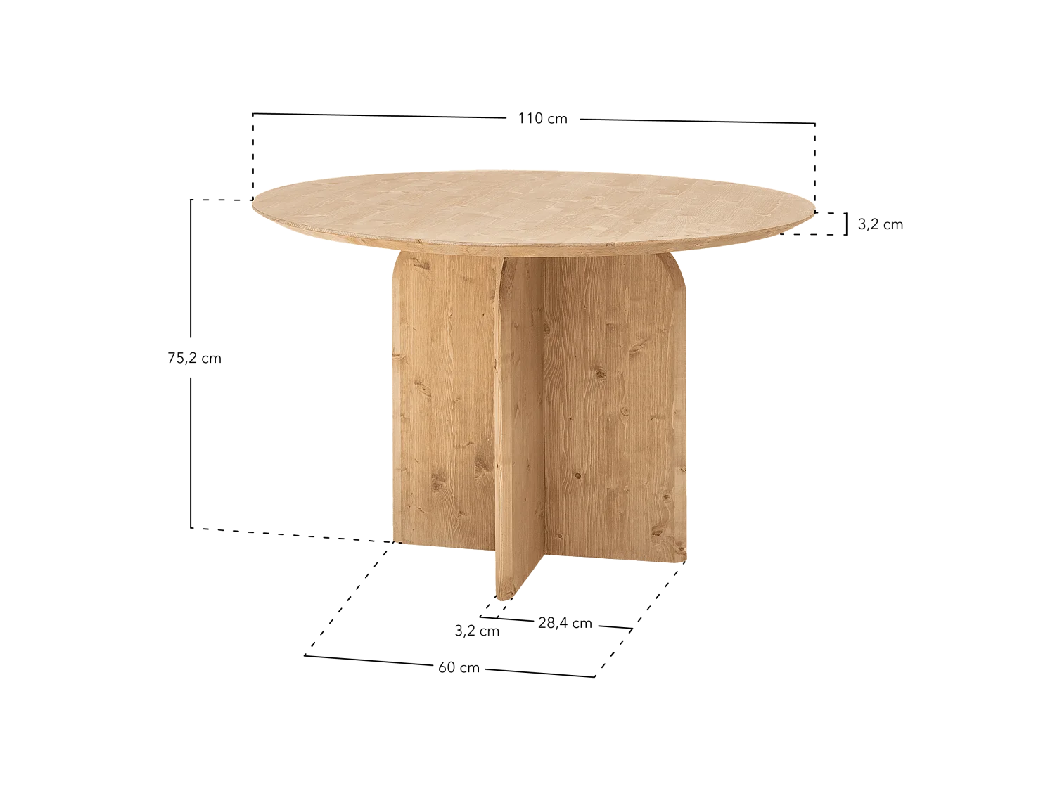 Tavolo da pranzo rotondo in legno massello in tono marrone chiaro Ø110x75cm - TOKYO - DECOWOOD