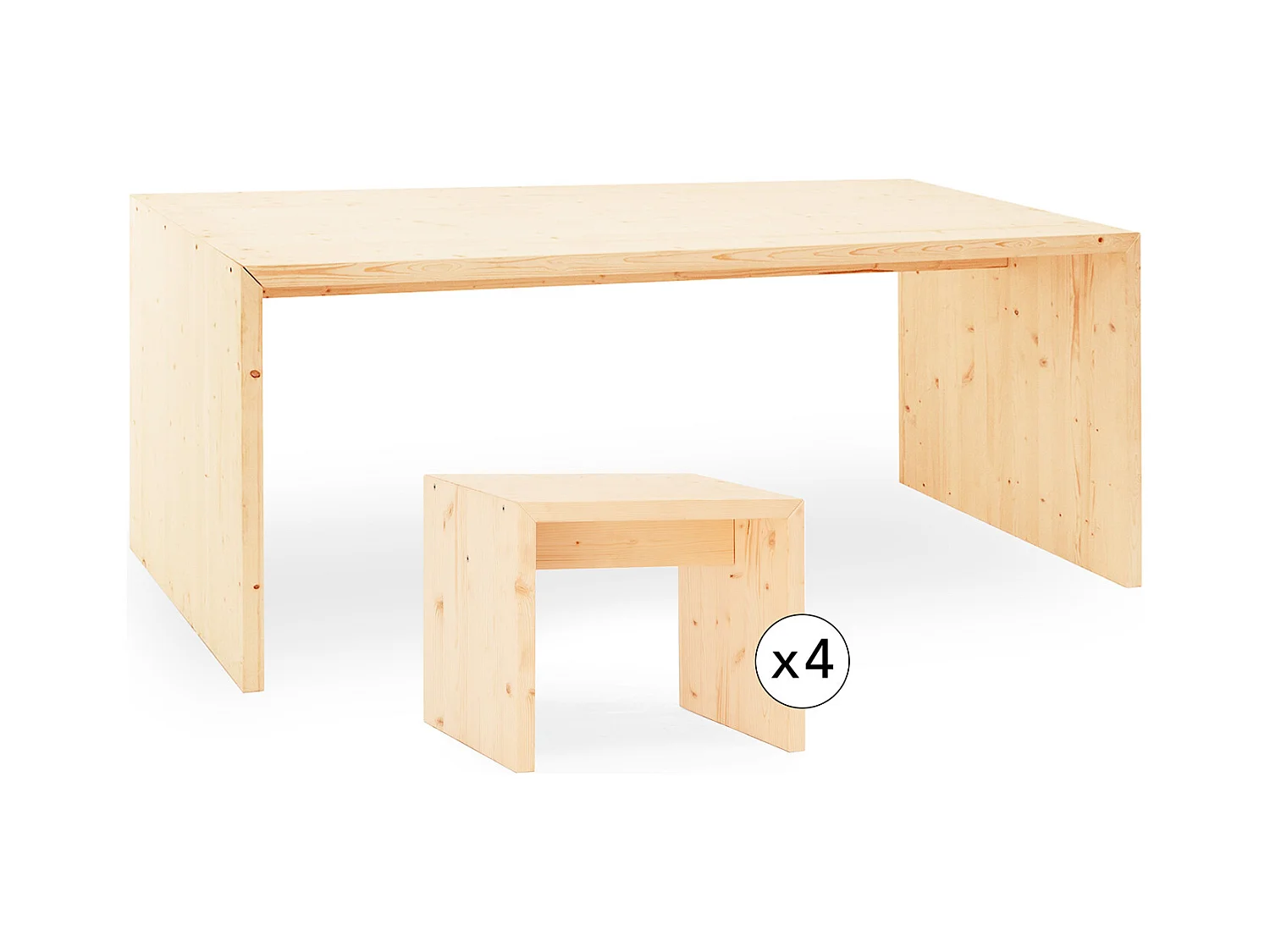 Ensemble table à manger + 4 tabourets bois de sapin naturel 120x75cm - TELVA - DECOWOOD