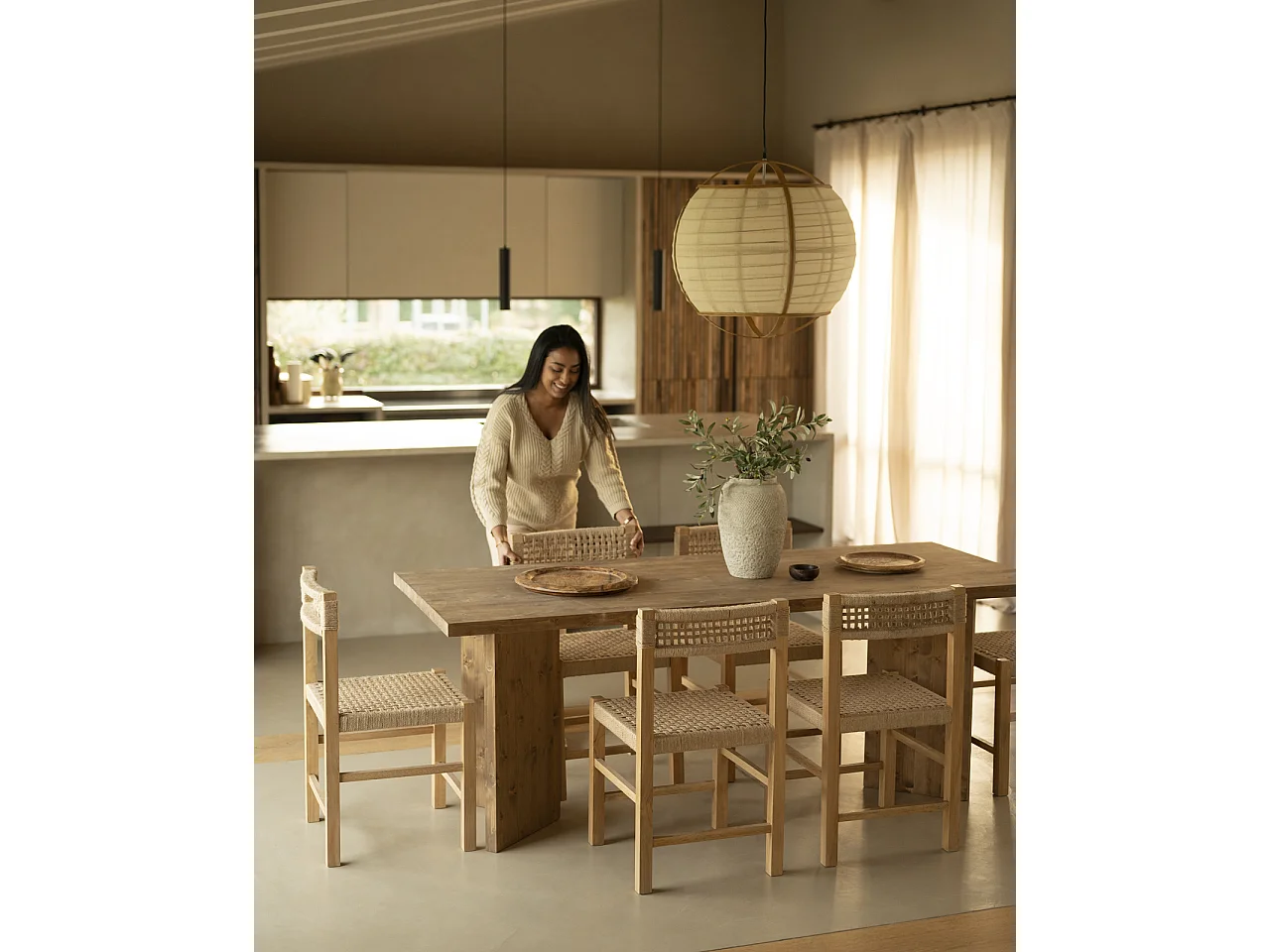 Tavolo da pranzo rettangolare in legno masello in tono rovere scuro 200x75cm - KYOTO - DECOWOOD