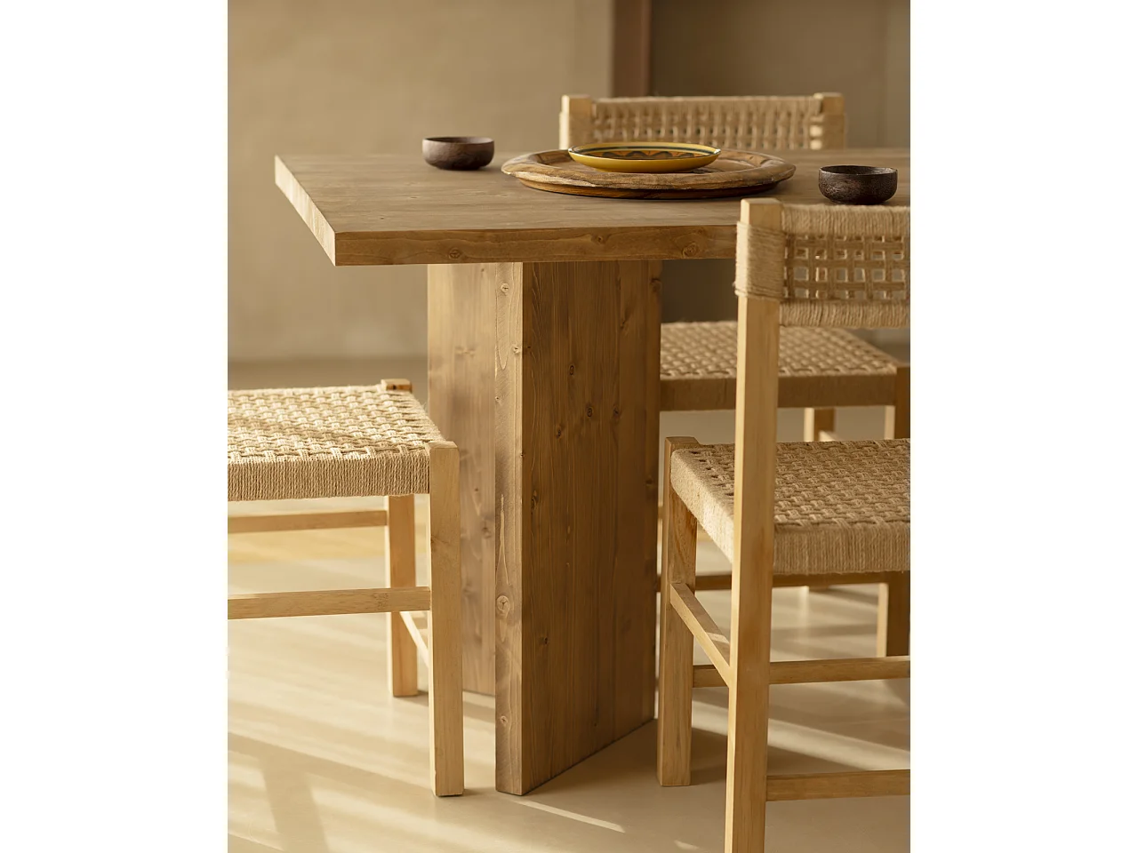 Tavolo da pranzo rettangolare in legno masello in tono rovere scuro 200x75cm - KYOTO - DECOWOOD