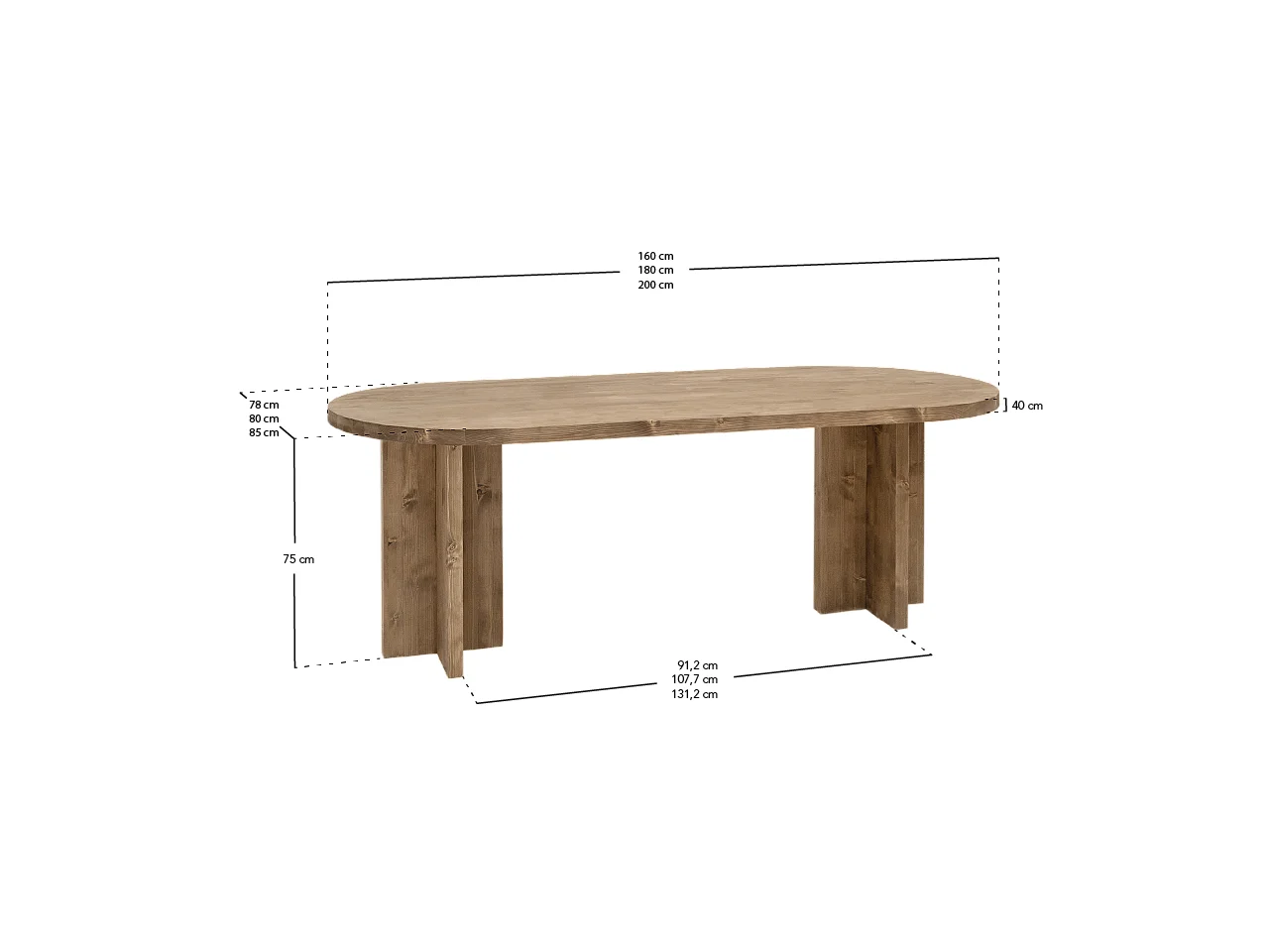 Table à manger ovale en bois de sapin noir 180x75cm - TOKYO - DECOWOOD