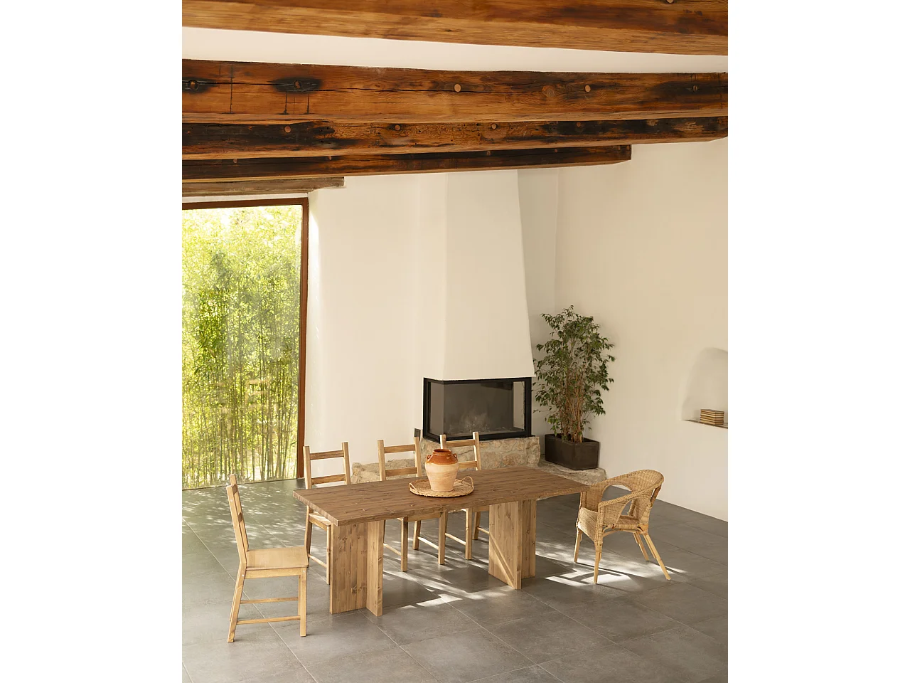 Tavolo da pranzo in legno massiccio colore marrone scuro 180x75cm - TENA - DECOWOOD