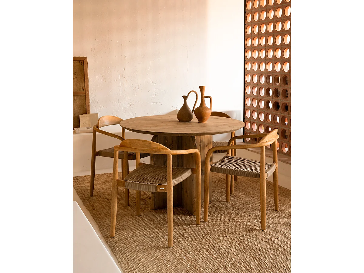 Tavolo da pranzo rotondo in legno massello in tono marrone Ø110x75cm - TOKYO - DECOWOOD