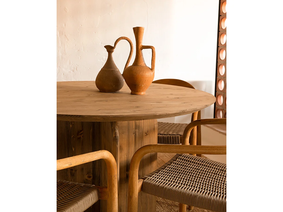 Tavolo da pranzo rotondo in legno massello in tono marrone Ø110x75cm - TOKYO - DECOWOOD